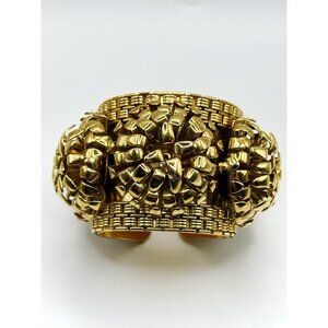 Nicole Romano Ravenea Chunky Cuff Bracelet Goldtone 2” Wide
